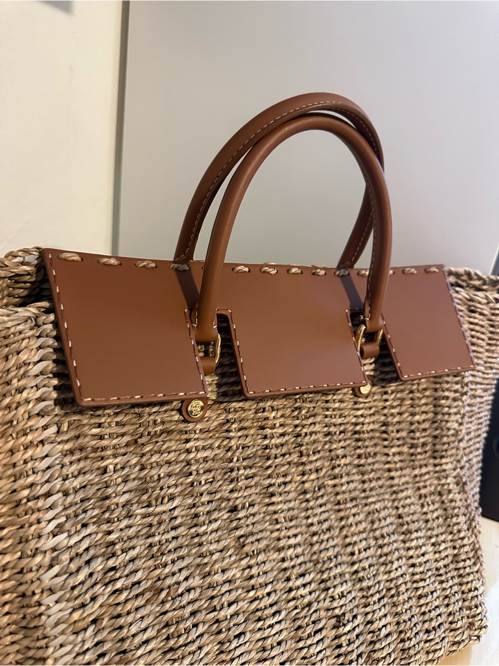 CH Carolina Herrera Vendome Woven Raffia Leather Tote Large Summer Bag - Picture 6 of 16